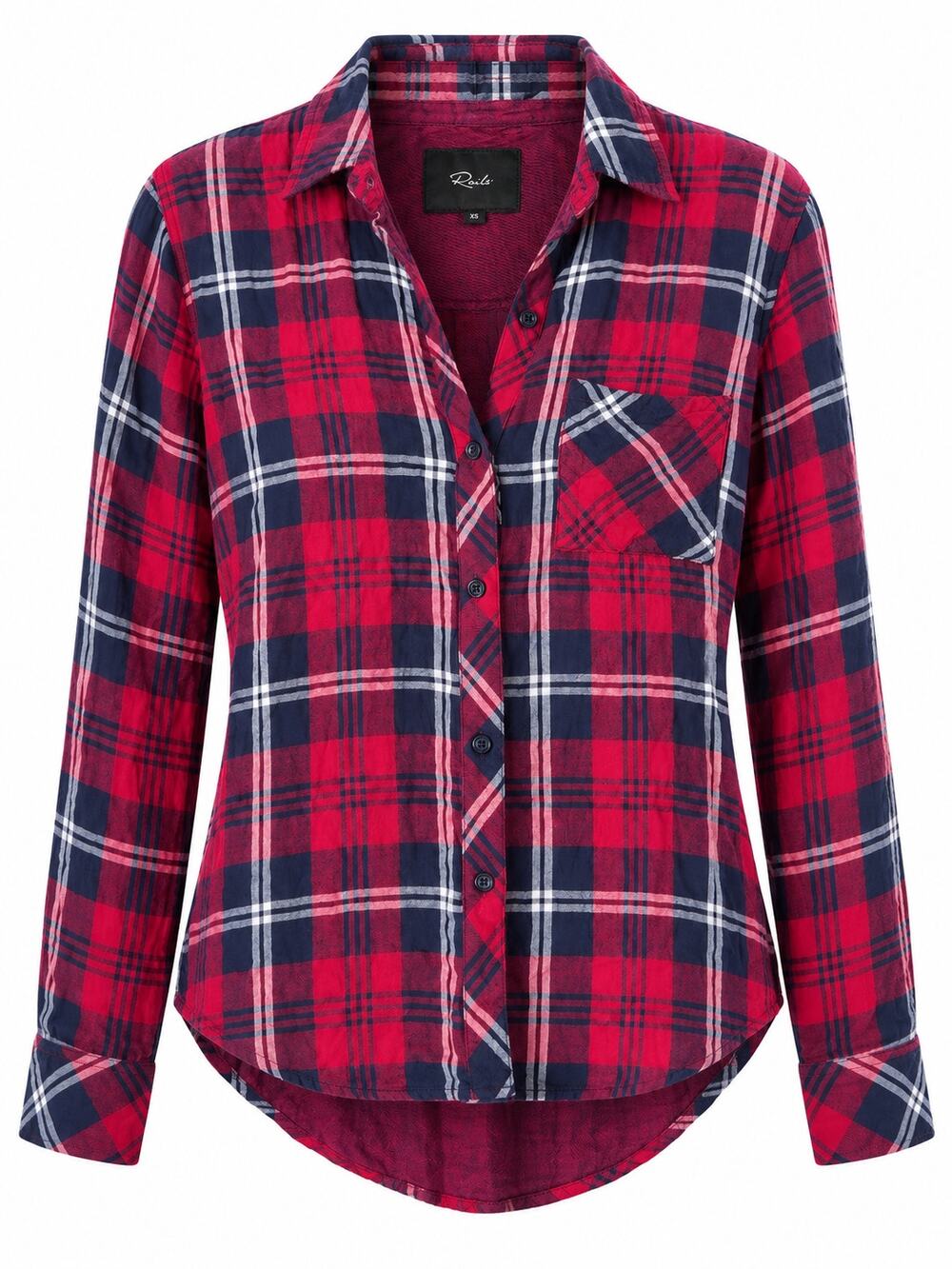 Rails XS Red Navy Plaid Rayon Button Front Indie Grunge Shirt Boho Americana
